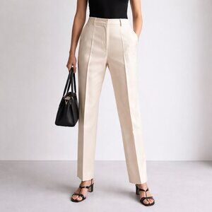 Prada Silk Cotton Tailored Trousers Ivory Minimalist Pants Size 42